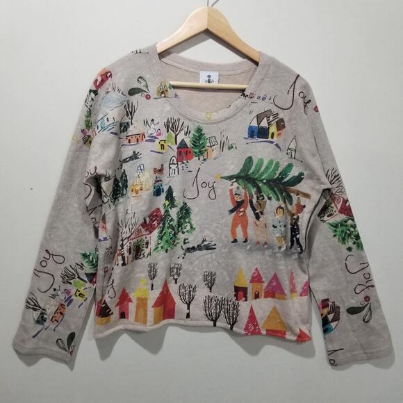 inoah Sweaters - Inoah Top Womens Medium Multicolor Graphic Art to Wear Joy Christmas Fleece